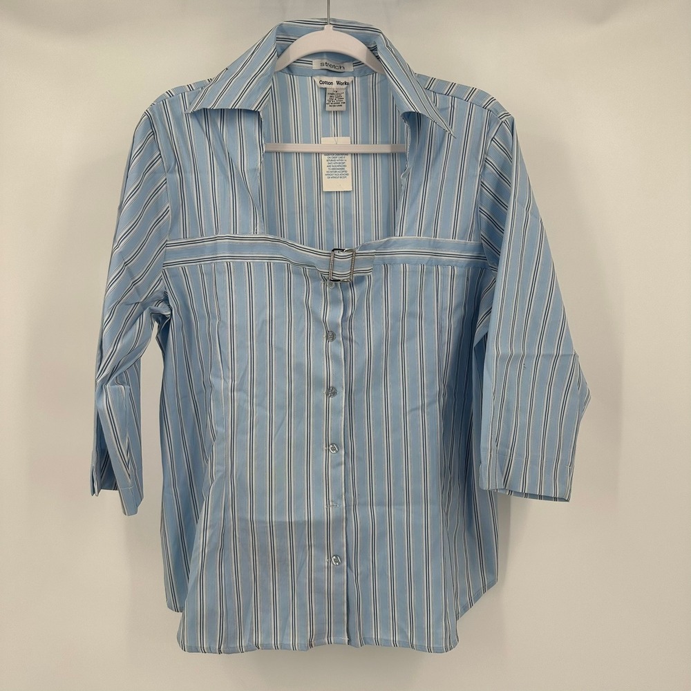 Cotton Works Coastal Academia Womens‎ Striped Button Top Size 4X Buckle Vintage
